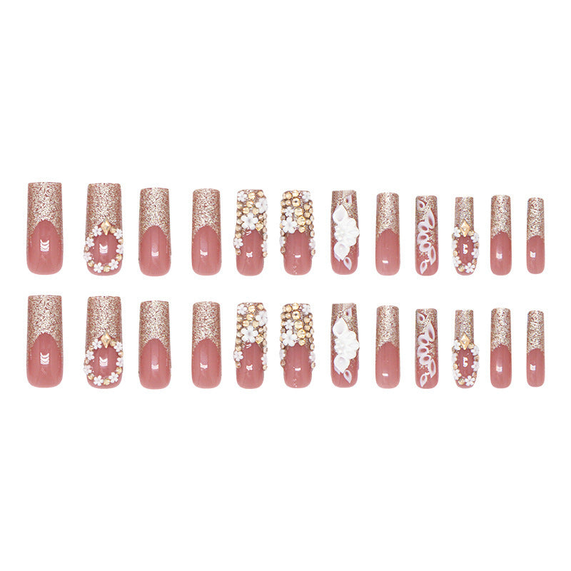 French Gold Pile Rhinestone Fake Nail Patch Detachable