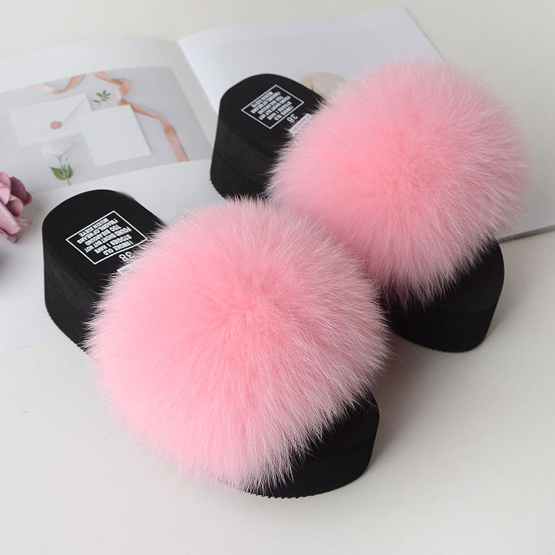 New Fox Fur Women's Sandals Height Increasing Leisure