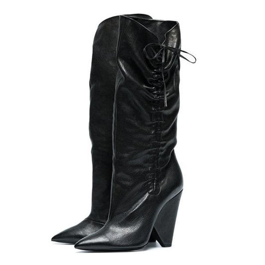 Tapered Heel High Top Martin Boots Pleated Lace Ladies