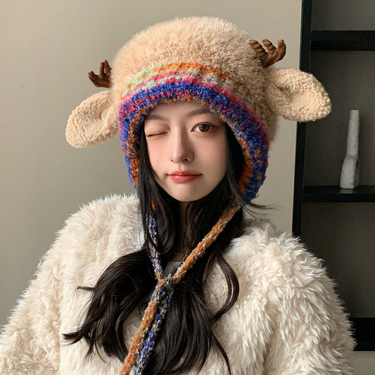 Cute Antler Plush Hat Women's Winter New Style