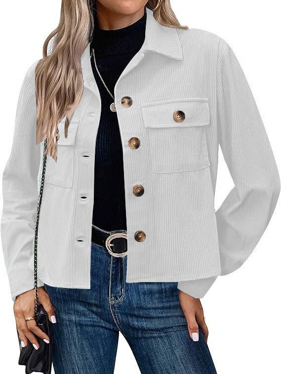 Women's Fashion Short Corduroy Button Jacket Casual Short Coat