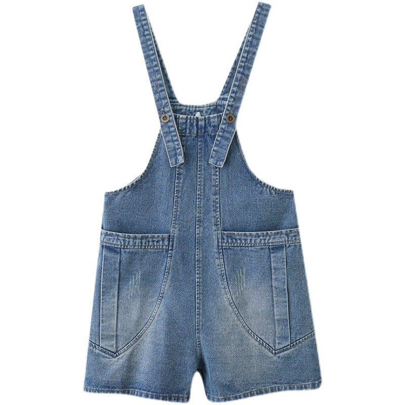 Women's Denim Suspender Loose Fitting Wide Leg Capris