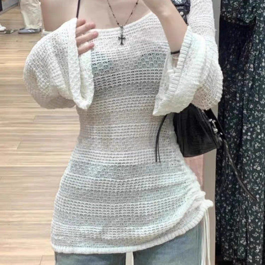 Womens Loose-fitting Knitted Off-shoulder Top