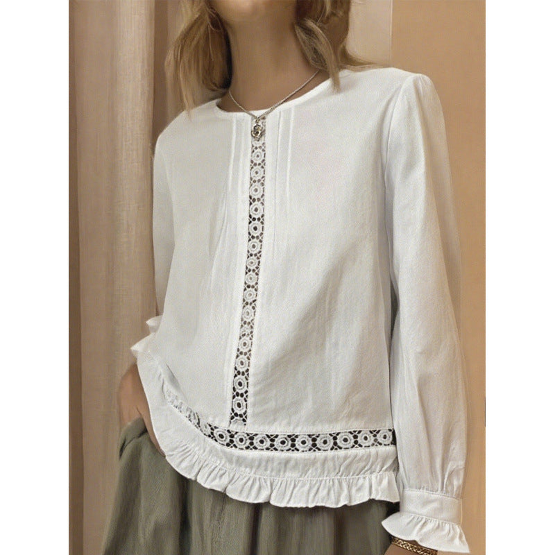 Casual Versatile Solid-color Top New Womens Long-sleeve Loose-fit Shirt