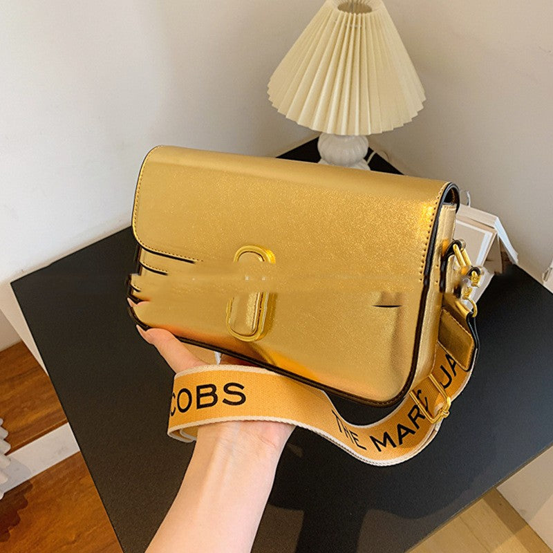 Fashion Small Square Bag Simple Texture Wide Shoulder Strap