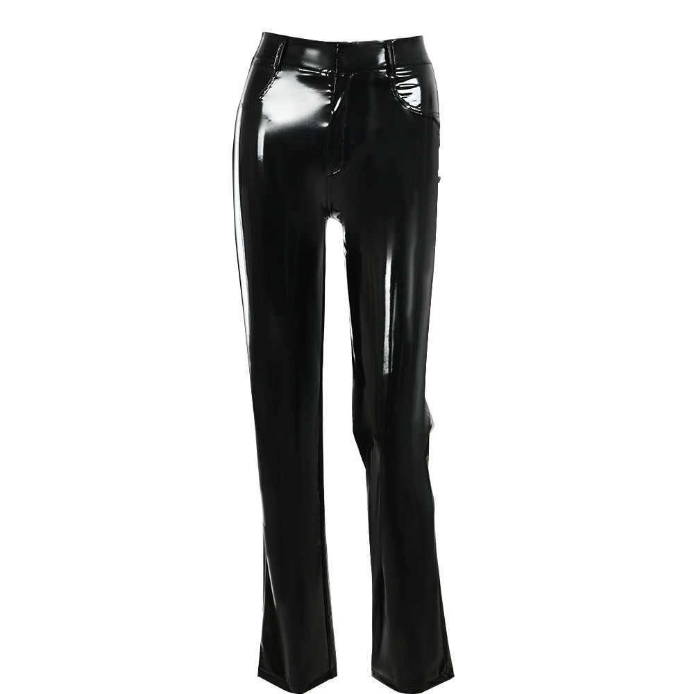 PU Leather Women's High-waisted Butt-lifting Hot Girl Straight-leg Pants