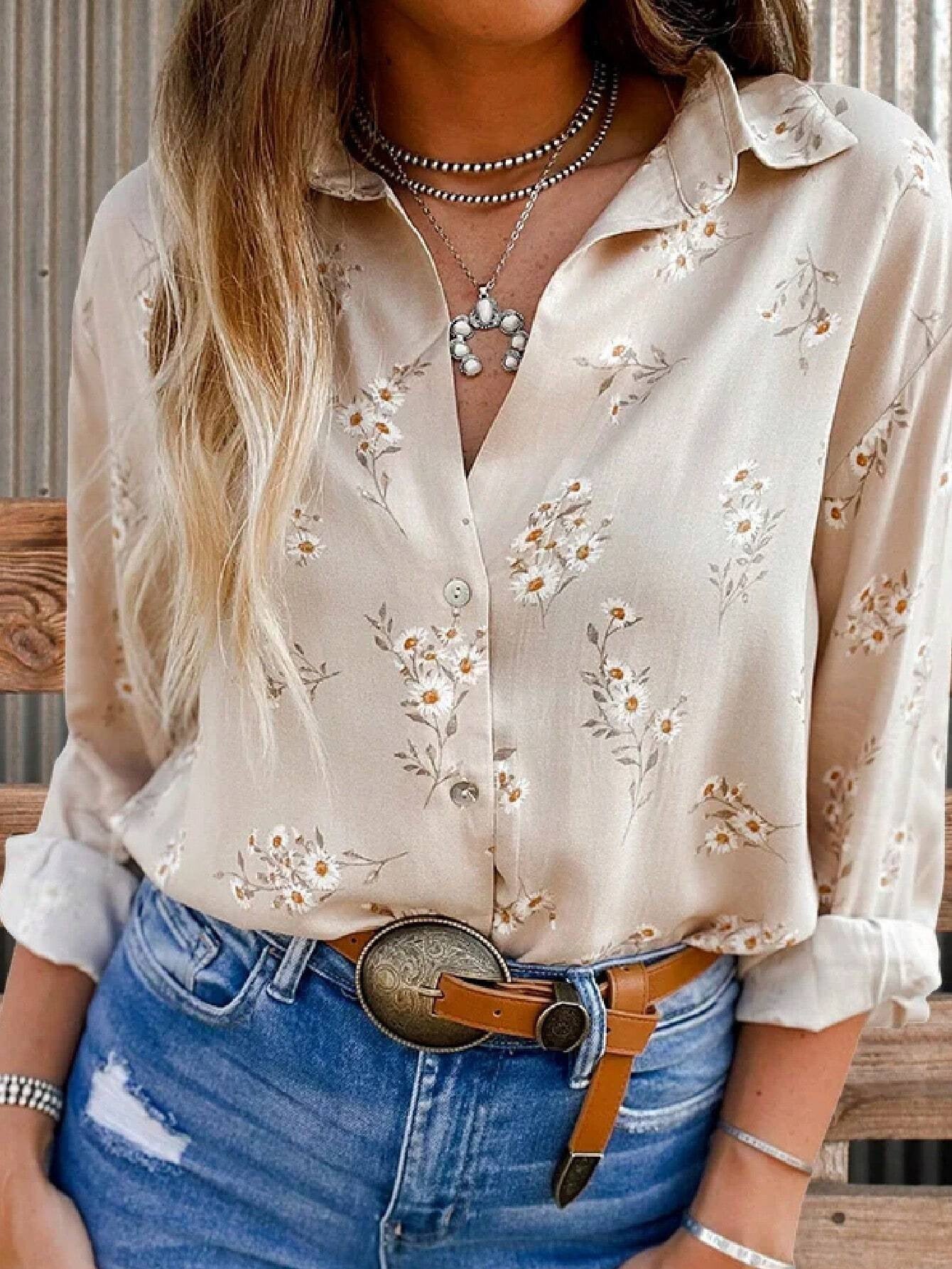 Women's Fashionable Simple Printed Long-sleeved Shirt