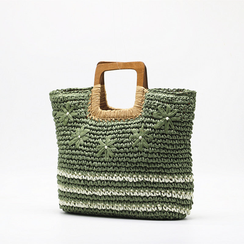 Handheld Embroidered Flower And Grass Woven Bag