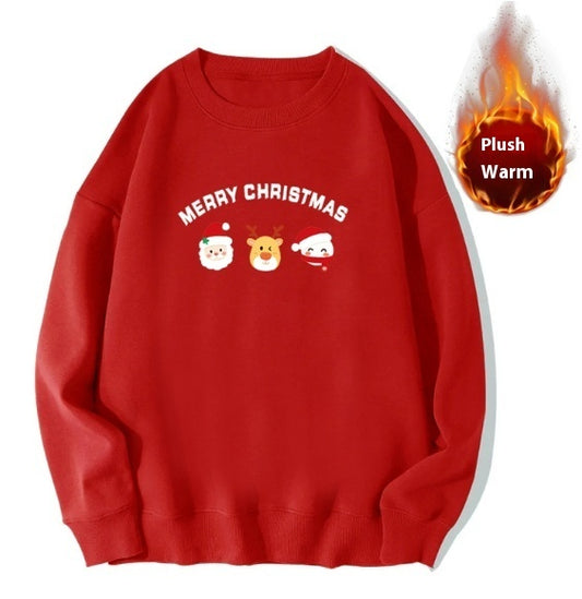 Rød sweater julefleeceforet hjort rund hals par