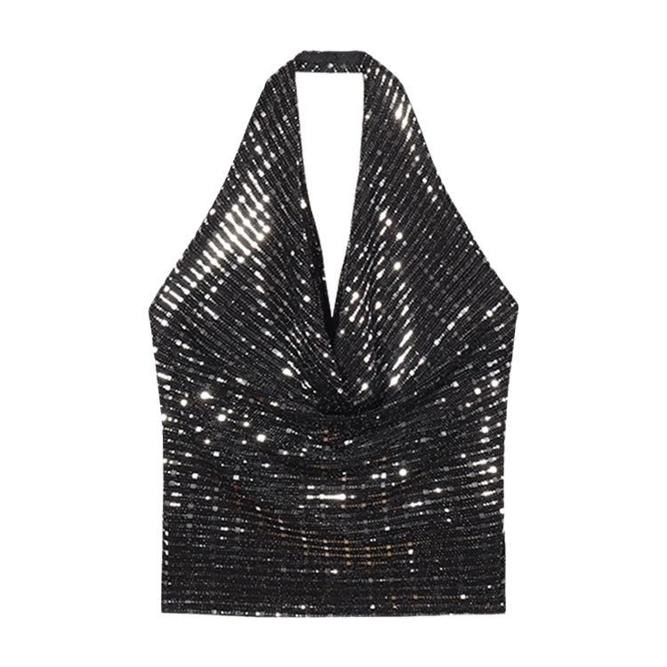 Pure And Seductive Spicy Girl Sequin Halterneck Camisole