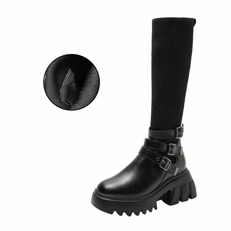 Women's Simple Microfiber Platform Knight Boots