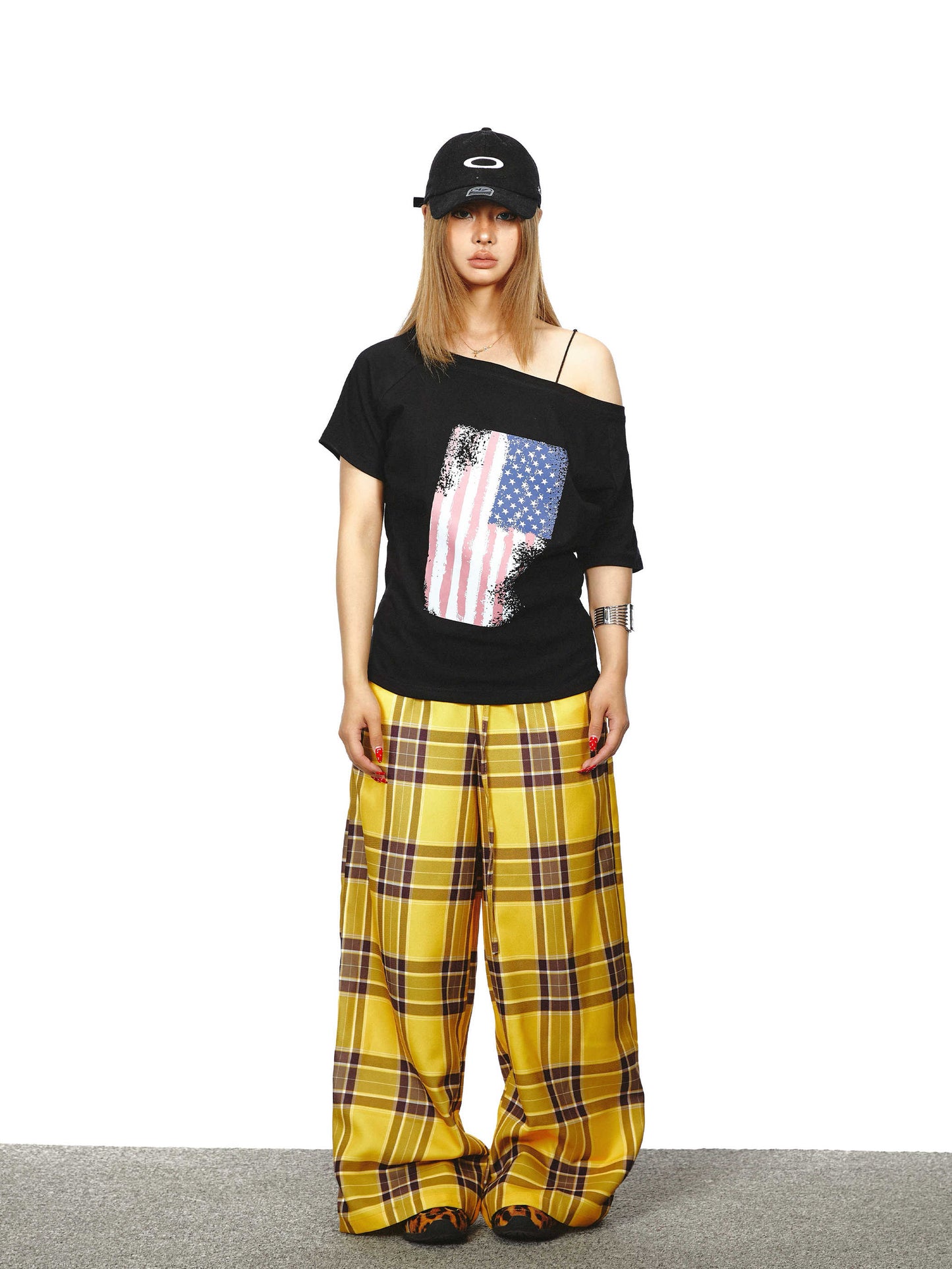 Women's Flag Printed Shoulder Short-sleeved T-shirt