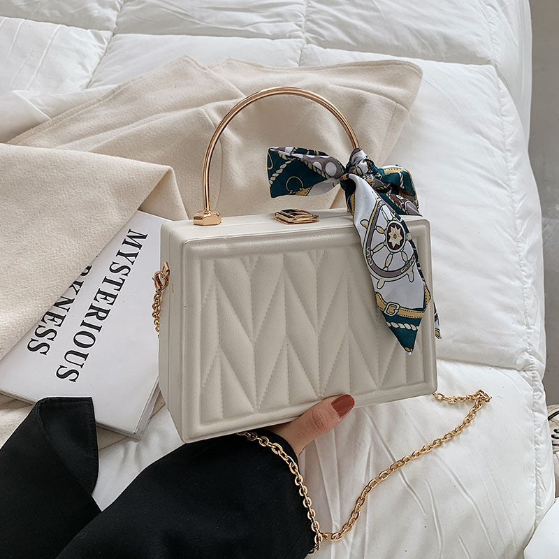 Female Silk Scarf Fold Small Square Texture Foreign Style Chain Portable Box Bag