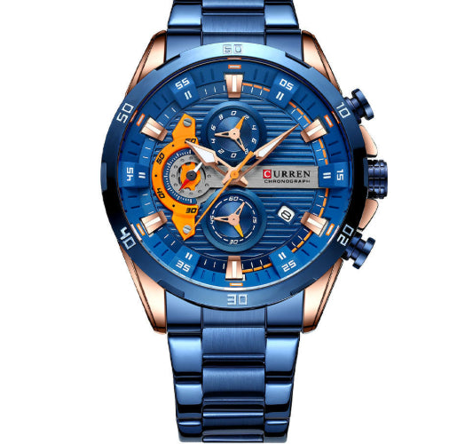 Six-hand Steel-band Round Quartz Watch A Stylish Timepiece