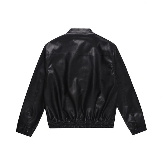 INS American Style Motorcycle Clothing Loose Casual Stand Collar PU Leather Jacket