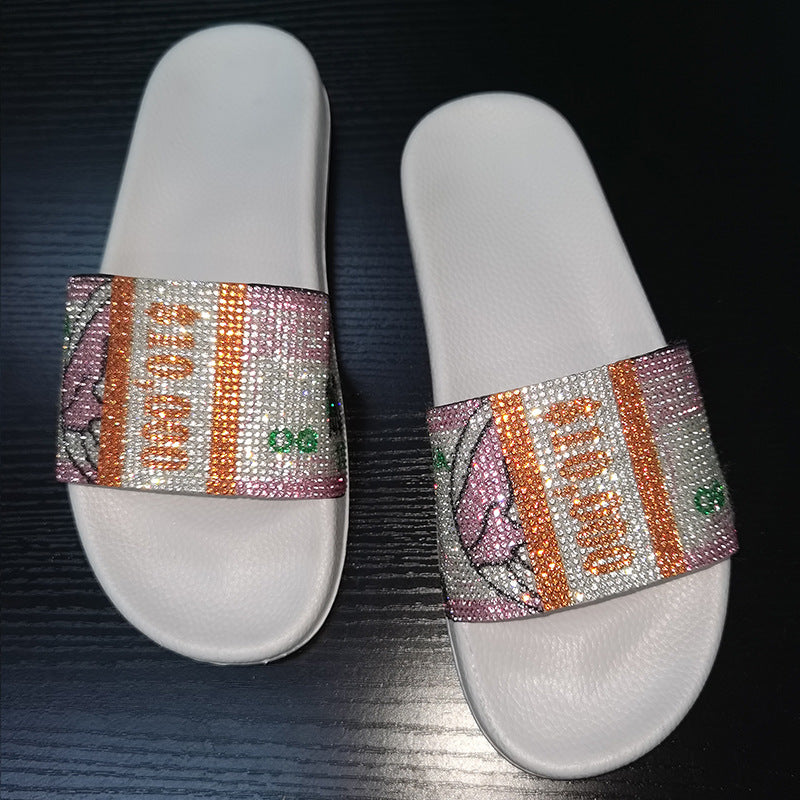 Daily Outer Wear Sandals Fashion Color Diamond Dollar Shoes Bag Women's Slippers
