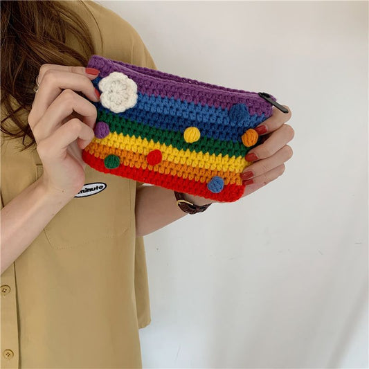 Super Cute Rainbow Knitted Coin Purse