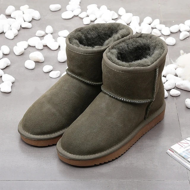 Low-cut Snow Boots Cowhide Rubber Fur Fashion Casual