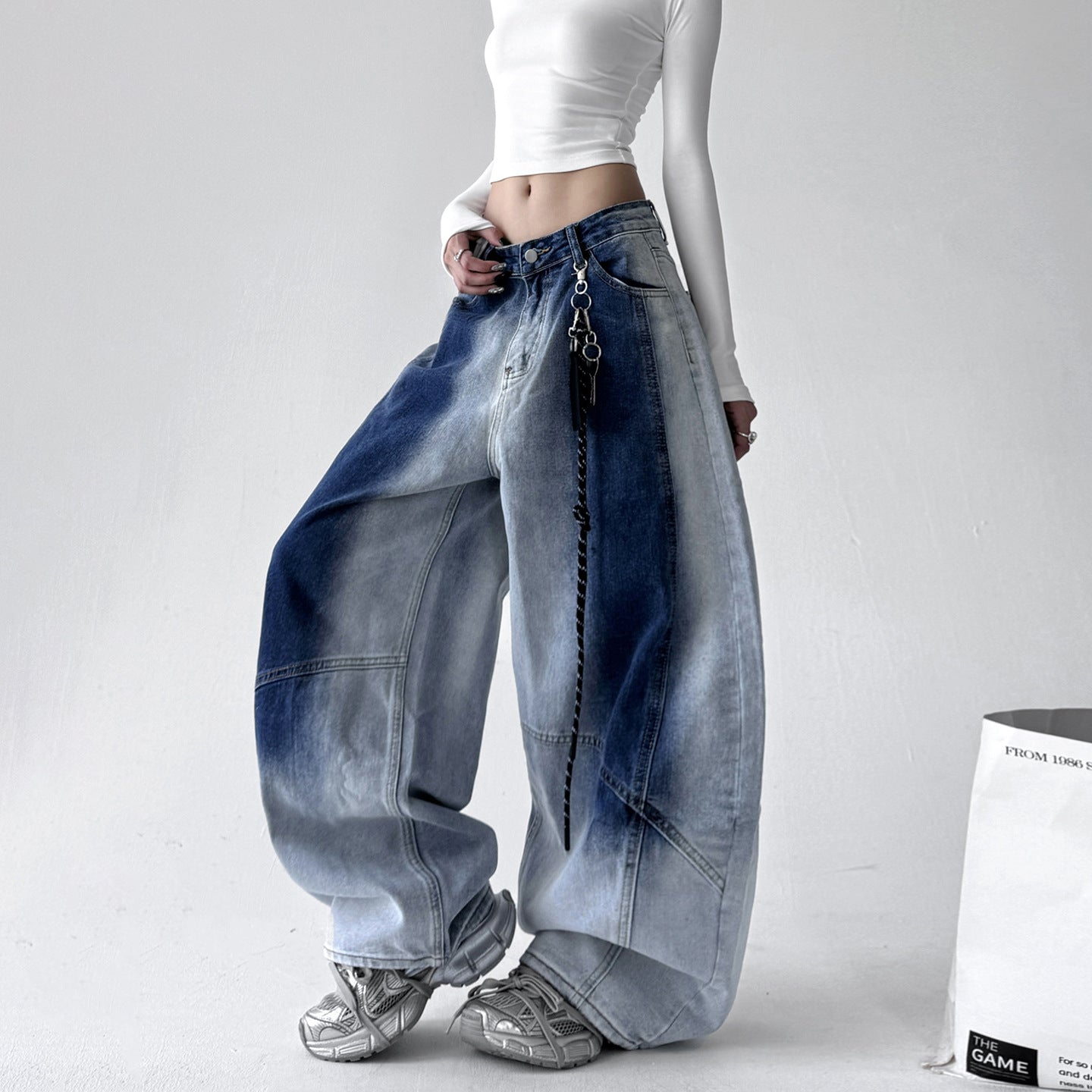 Retro Gradient American All-match Loose Machete Casual Denim Trousers American