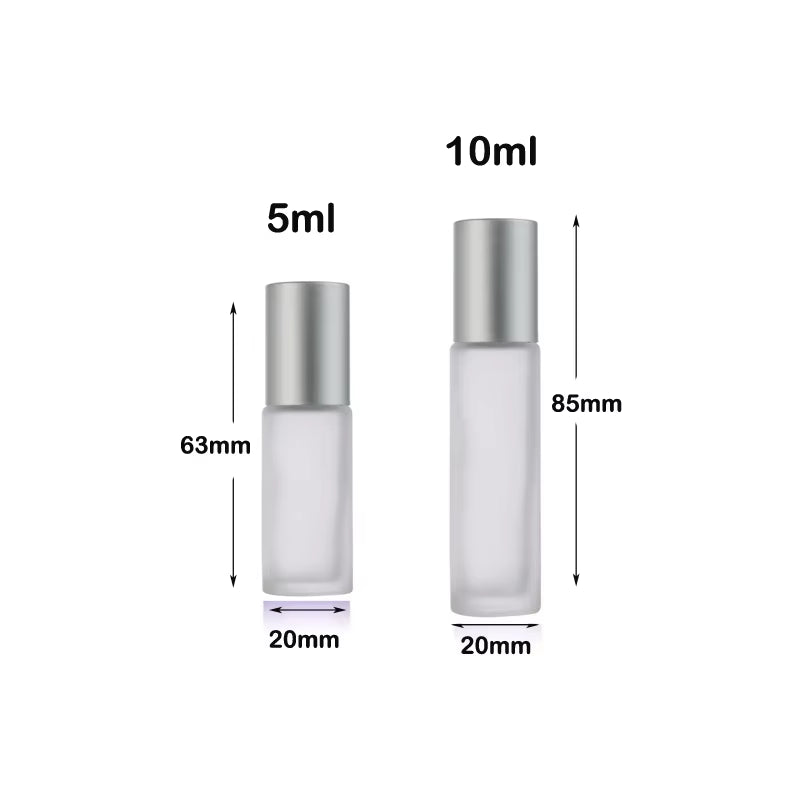 5Pcs 5/10Ml Portable Frosted Glass Essential Oil Roller Bottles Mini Refillable Roll on Vials W/ Opener Funnels for Aromatherapy