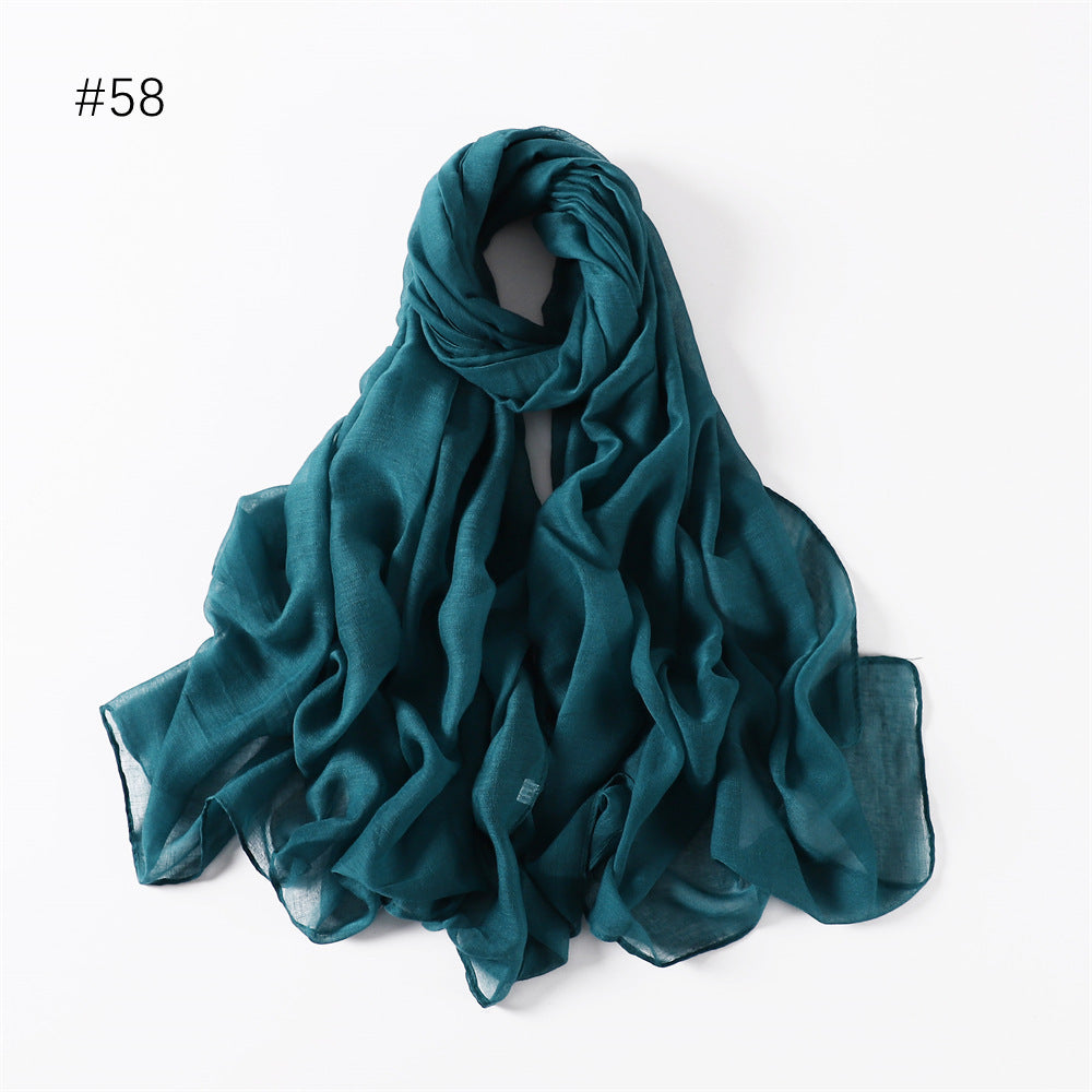Classic Women's Pure Color Tulle Cotton And Linen Breathable Thin Scarf Silk