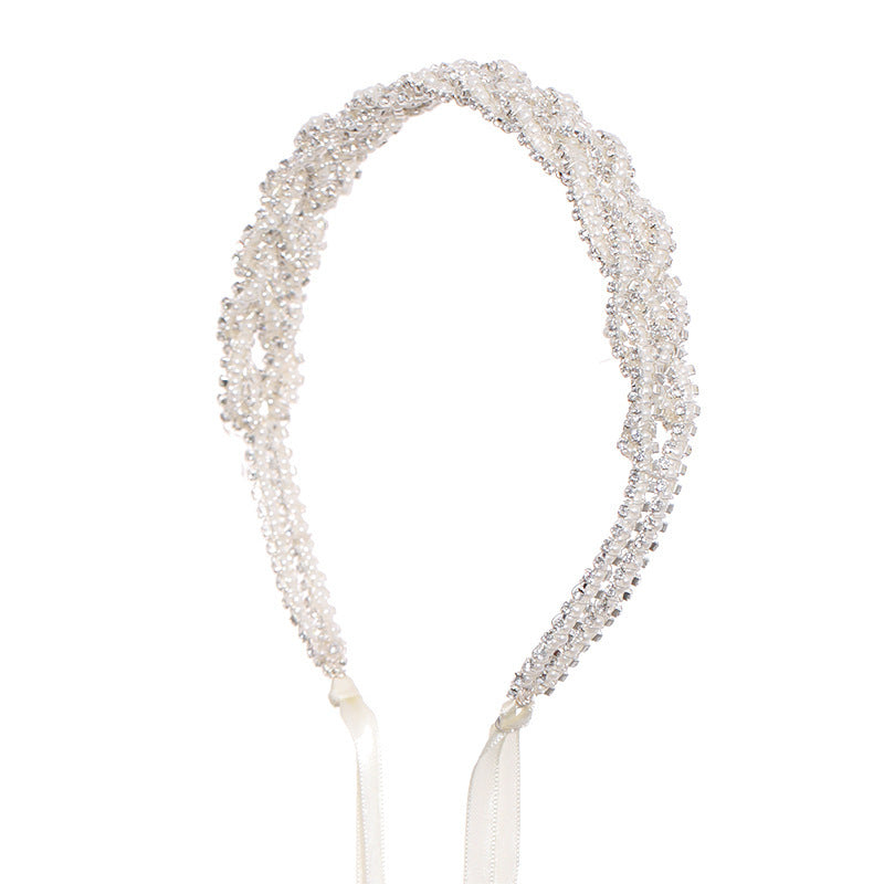 Rice Bead Twisted Flower Headdress For Wedding