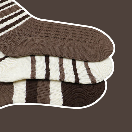 Women's Maillard Style Autumn And Winter Milk Tea Brown Series Striped Socks
