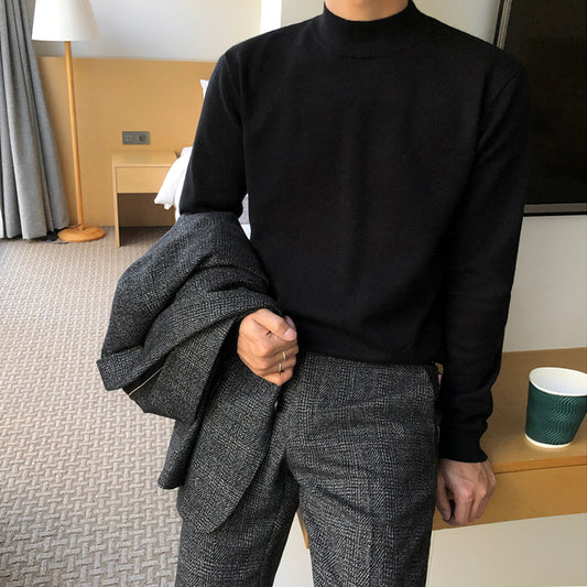 Korean Half Turtleneck Men's Thick Knit Sweater Pullover