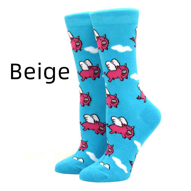 Colorful Women's Cotton Round Socks Funny Banana