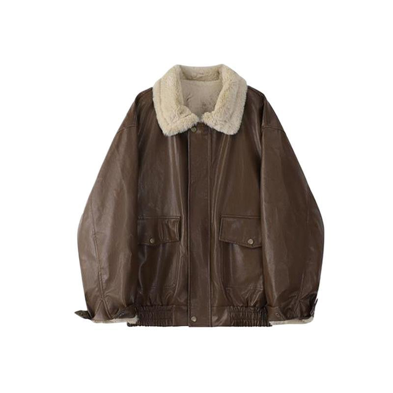 Women's Fashion Retro Leather Warm Jacket