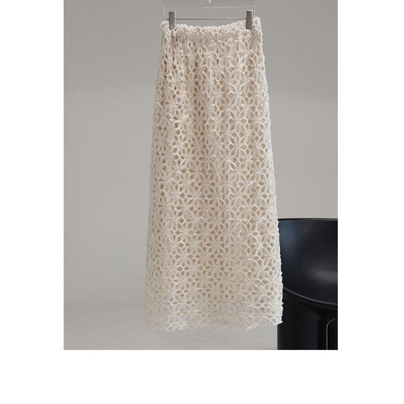 Temperament Solid Color Three-dimensional Decorative Mid Length Skirt