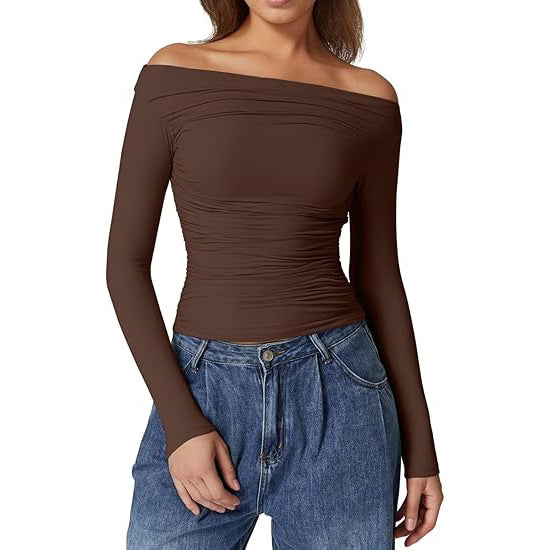 European And American Women's Clothing Top Off-shoulder Long Sleeve T-shirt