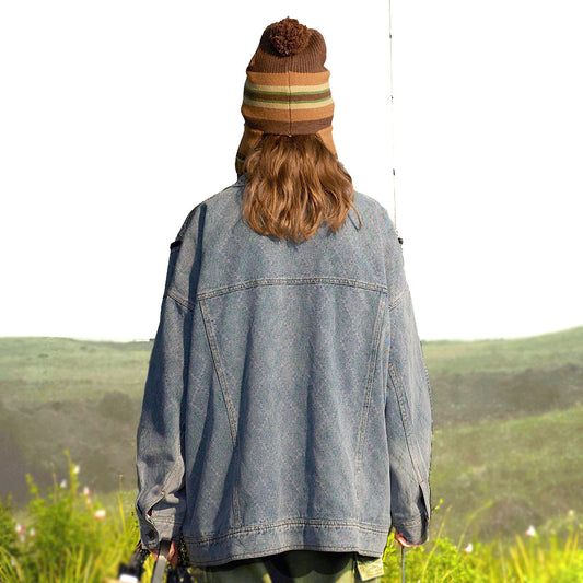Tie-dye Gradient Denim Coat For Men And Women