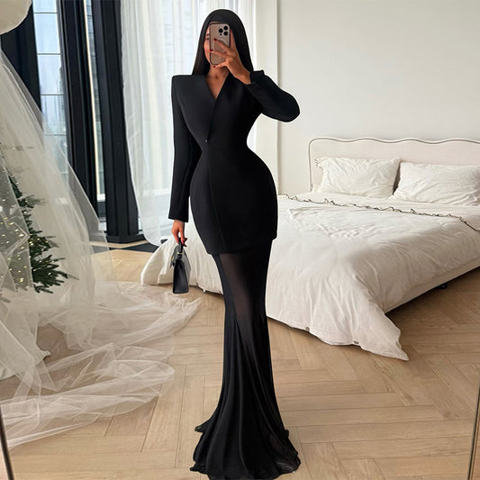 Womens Elegant Slim-Fit Long-Sleeve Suit Skirt Set