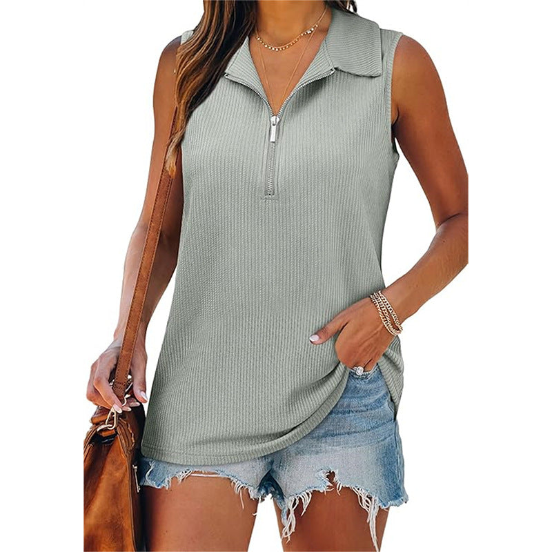 Sommer Half Zip Ærmeløs Vest Top