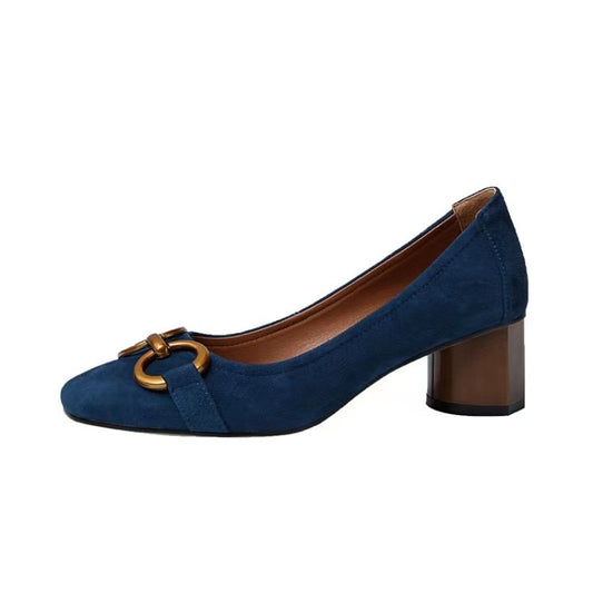 Blue Square Toe Pumps Single Women's Shoes