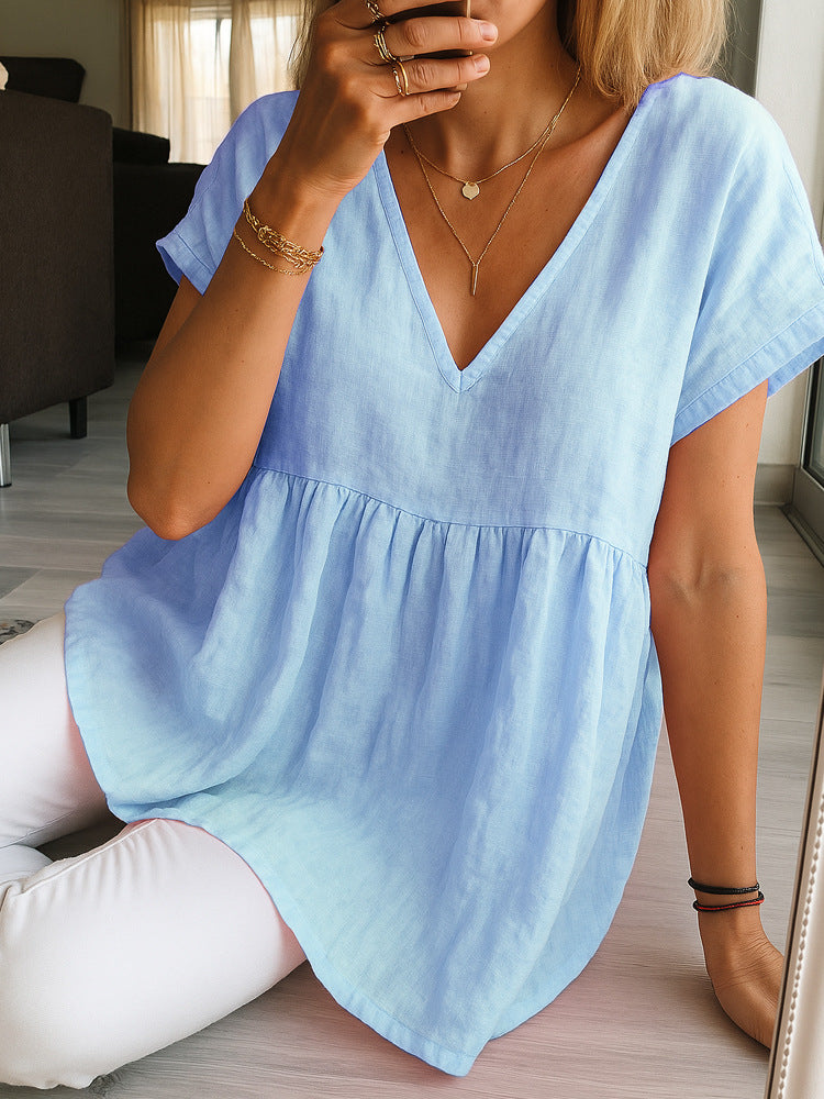 Women's Casual Loose-Fit Fashion Cotton-Linen Short-Sleeve Top
