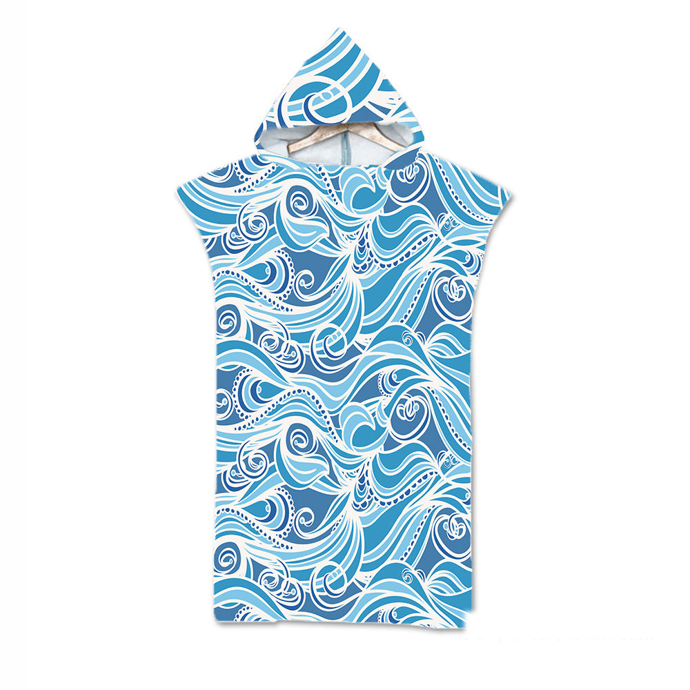 Print Hooded Beach Towel Cape Superfine Fiber