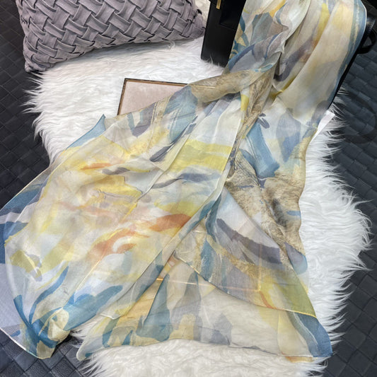 Mulberry Silk Chiffon Med Digitaltryk Let, Luftigt Og Flydende Gennemsigtigt Sommertørklæde