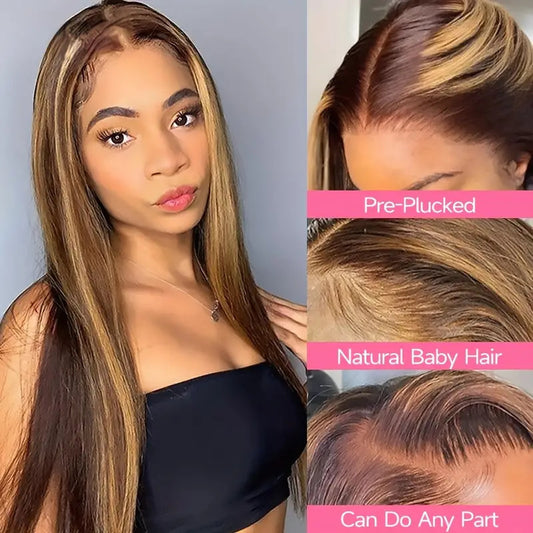 Piano Color Long Straight Wig Front Lace Full-head Wig