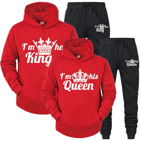 KING QUEEN Mens And Womens Casual Sports Sweatpants Two-Piece Set