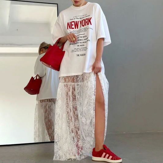 Jacquard Transparent Højtaljet Blonde Sexet Nederdel