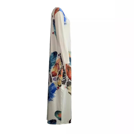 Printed V-neck Loose Casual Chic Long Dress