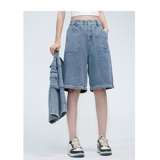 Two-way Detachable Tooling Style Worn Jeans Men And Women