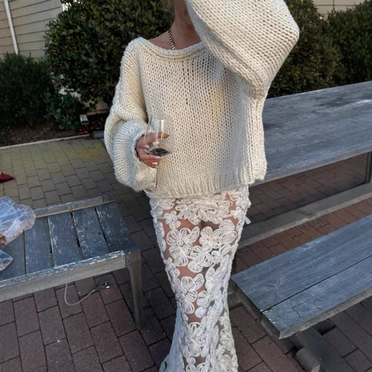 Backless Lace Up Long Sleeve Loose Sweater