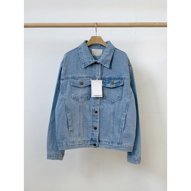 Retro Simple Single-breasted Regular Washed Denim Jacket