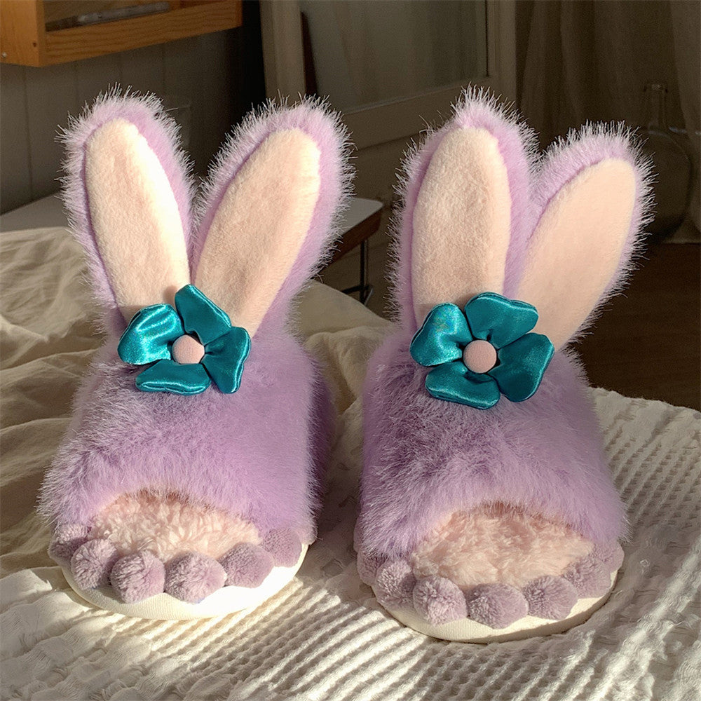 Cute Purple Bunny Plush Non-slip Soft Bottom Slippers