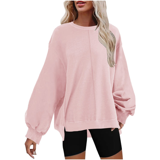 Solid Color Pullover Round Neck Long Sleeves Top For Women