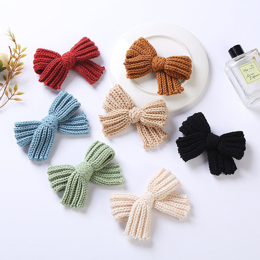 Girls' Yarn Bow Hair Maca Color Pair Clips