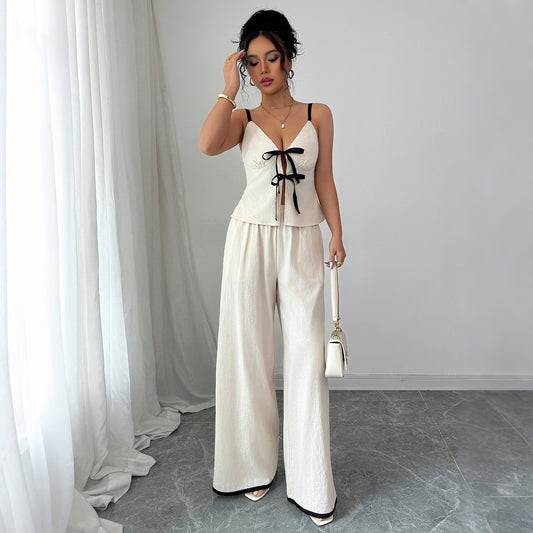 Elegant Strap Vest And Wide-Leg Pants Two-Piece Set